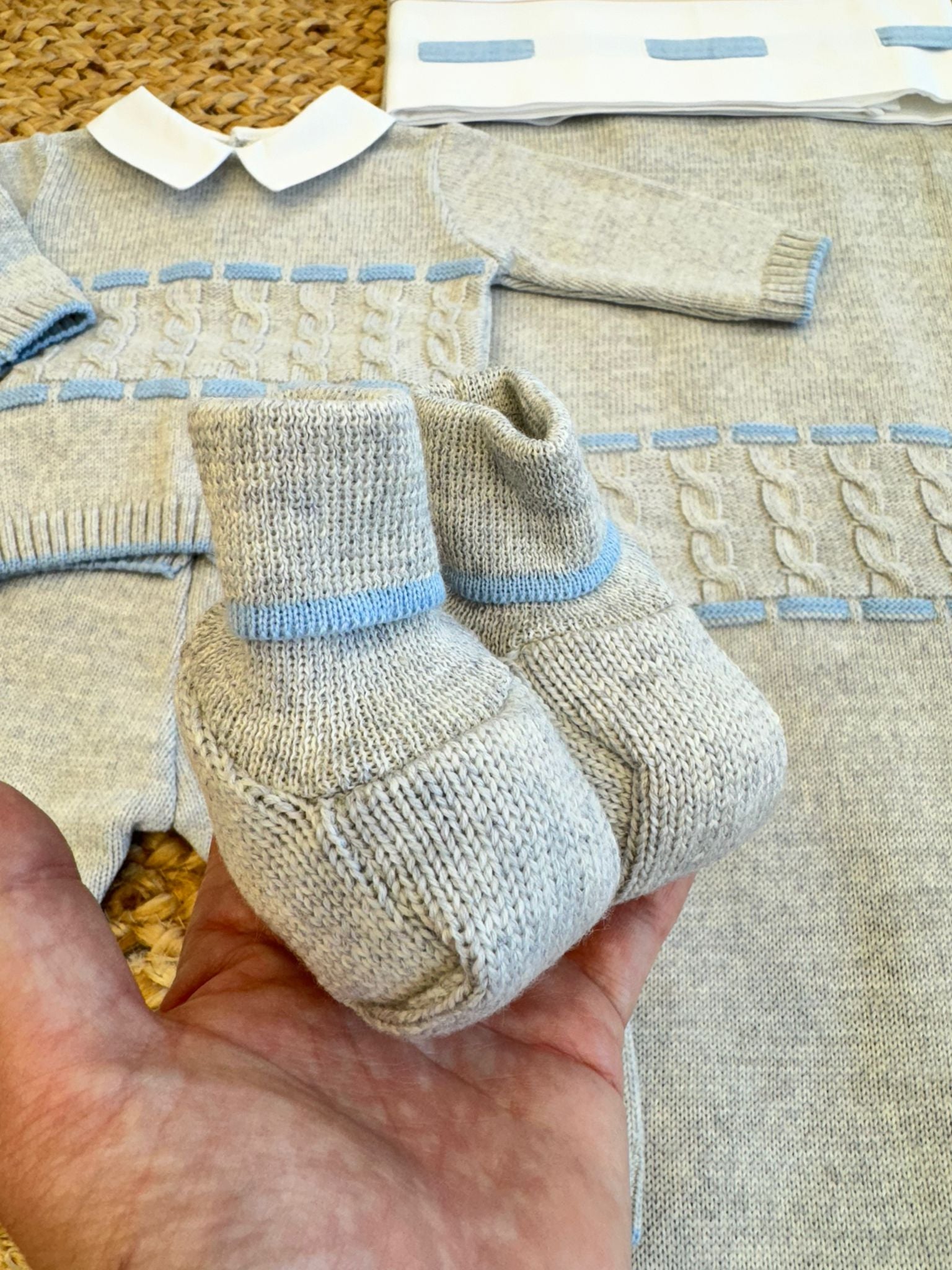 Coordinato misto lana con passanastro azzurro