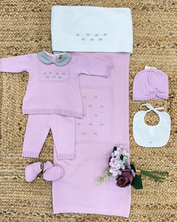 Completo Neonata Glicine Con Coprifasce e Coperta Ricamata nodo d'amore