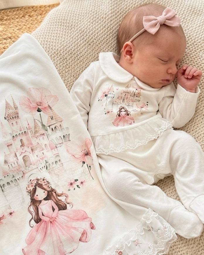 Tutina in cotone con colletto e stampa principessa