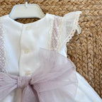 ABITO BATTESIMO BIANCO NEONATA CON PIZZO E FIOCCO CIPRIA