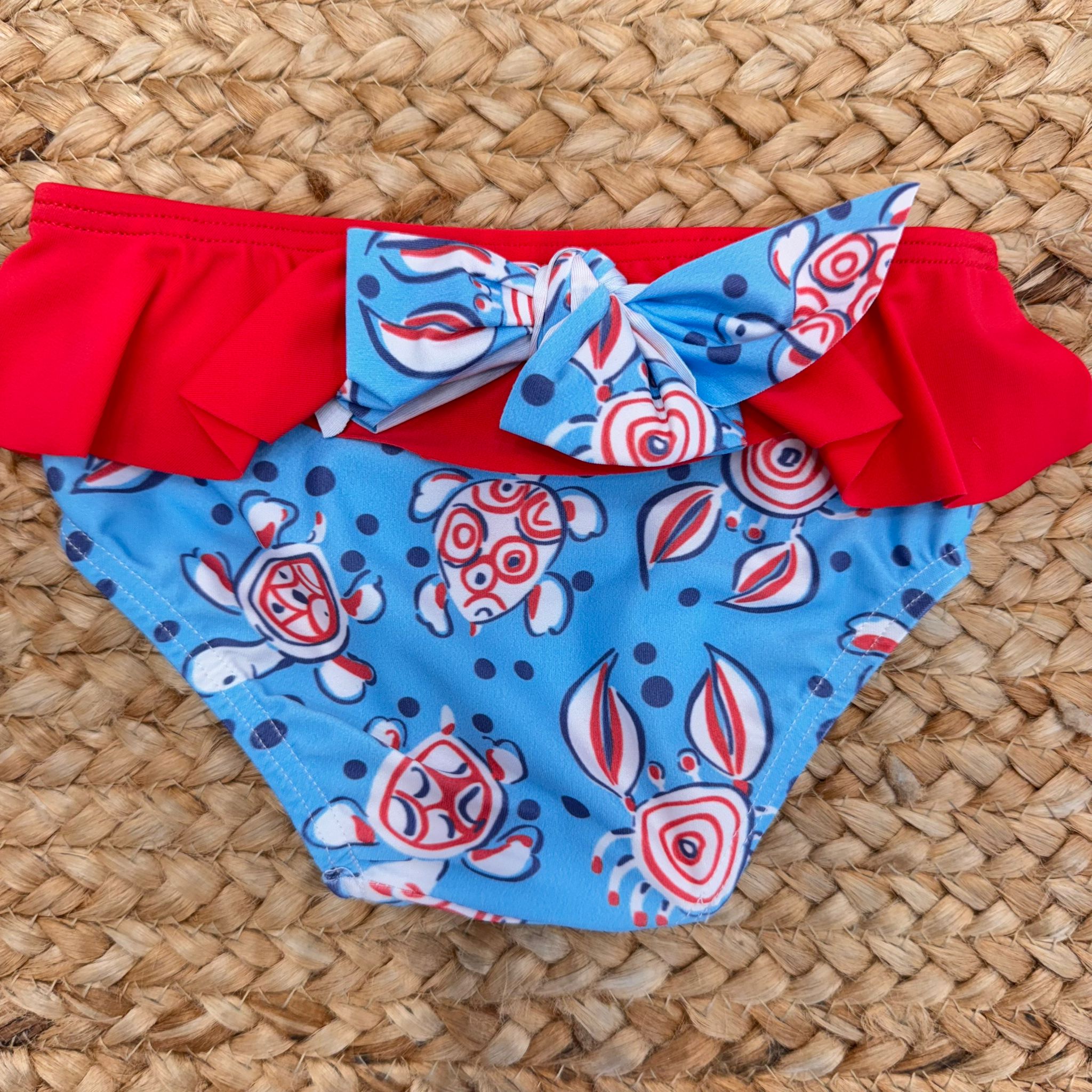 COSTUMINO BIMBA TARTARUGHE BLU E ROSSO CON T-SHIRT MARE