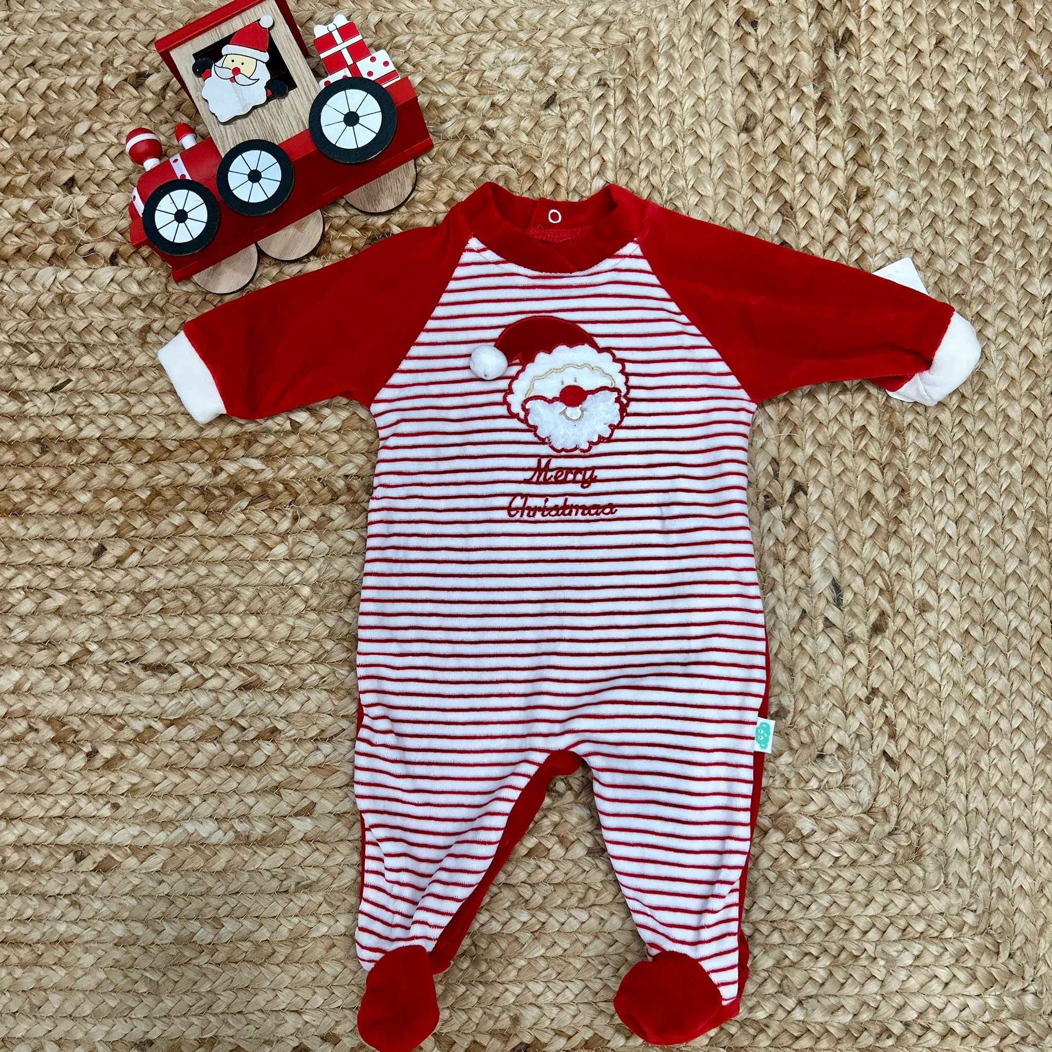 Tutina natalizia neonato in ciniglia a righe