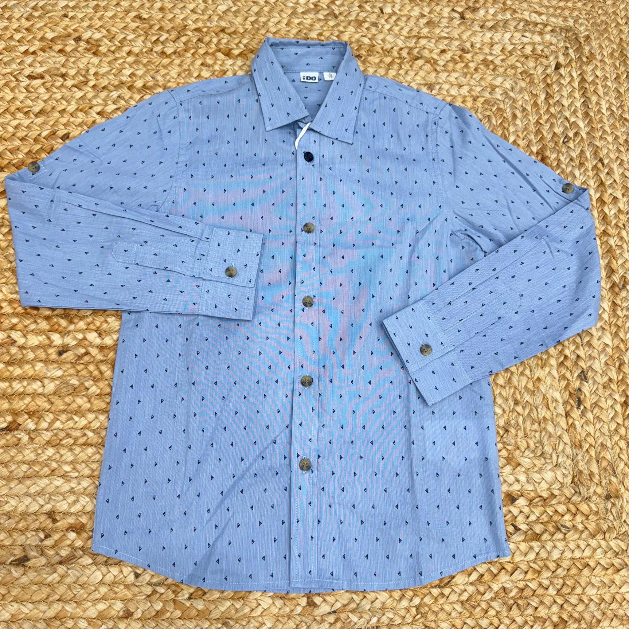 Camicia bambino 100% cotone azzurra micro fantasia