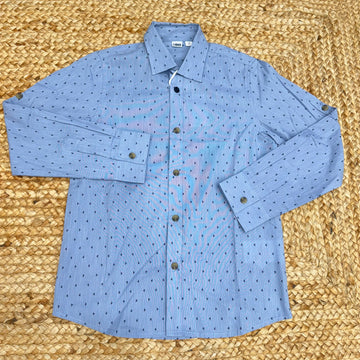 Camicia bambino 100% cotone azzurra micro fantasia