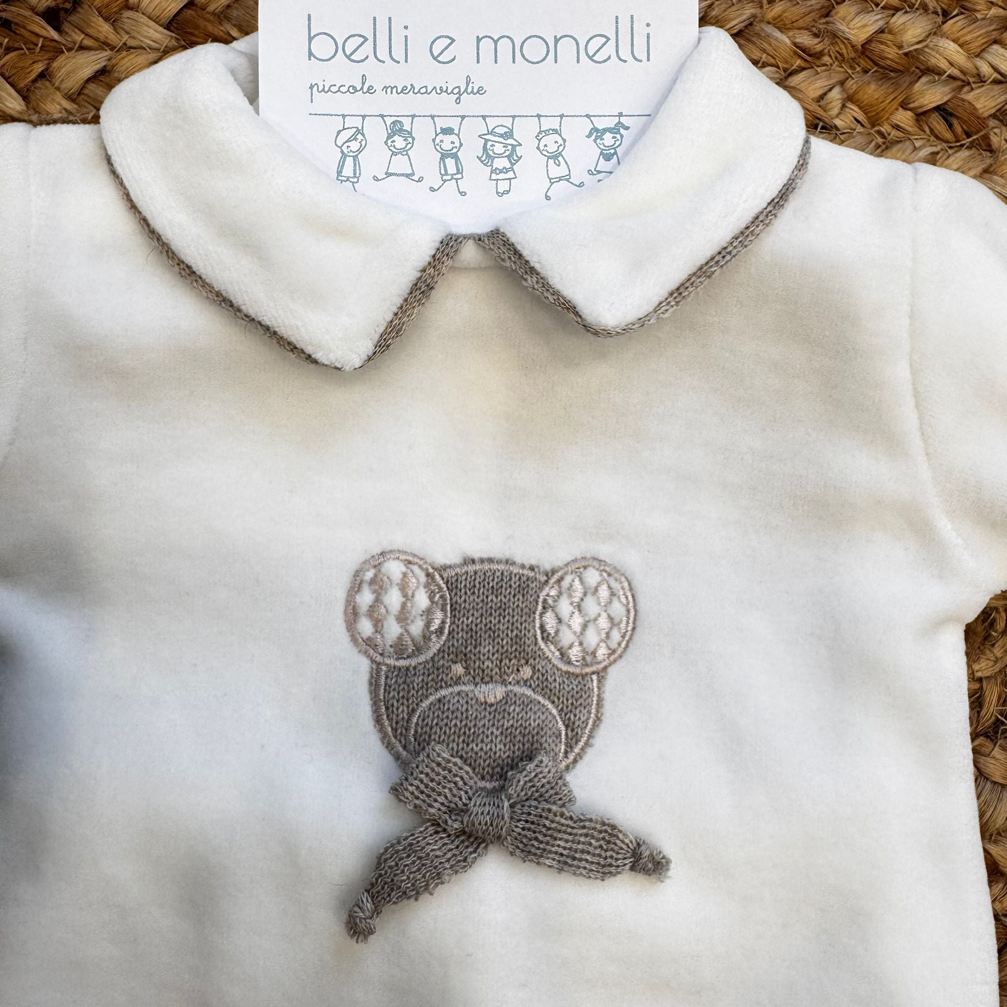 Tutina neonato ciniglia panna con orsetto