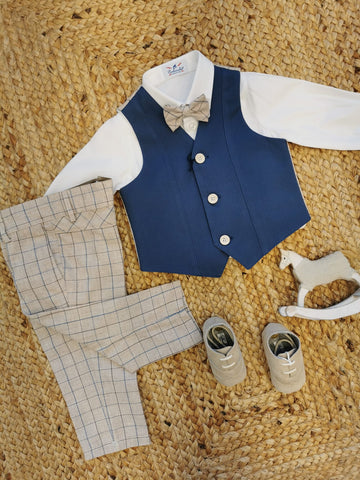 Completo battesimo bimbo blu e beige elegante