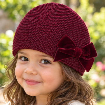 Cappello bambina bordeaux Condor con fiocco in velluto