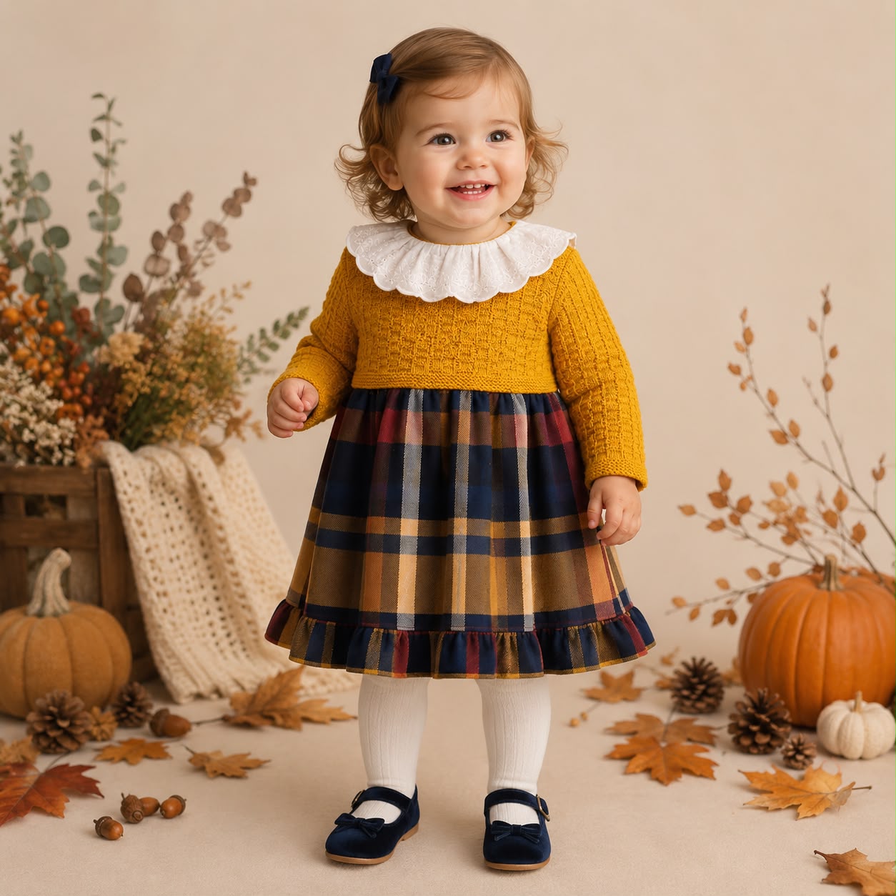 Retro abito bambina elegante con chiusura a bottoni