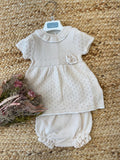Abitino beige neonata 100% cotone con culotte coordinata