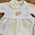 Uscita clinica neonata in pura lana latte con copertina cappellino e scarpine rosa