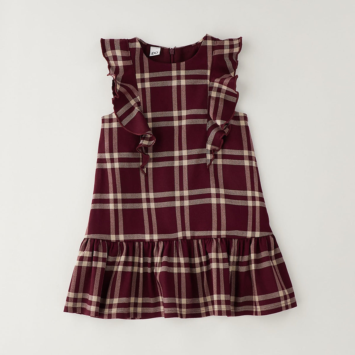 Maglia bimba color panna in cotone con manica lunga e collo alto con ruches