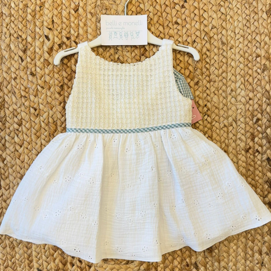 abito elegante bambina cotone bianco con ricami traforati