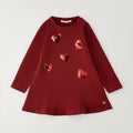 Abito natalizio bambina bordeaux Sarabanda in cotone con cinque cuori di paillettes