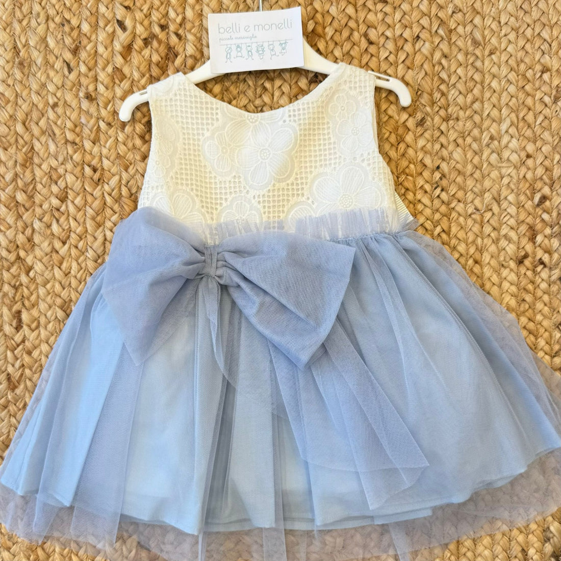 abito elegante bambina tulle azzurro con fiocco frontale
