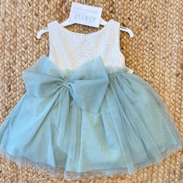 abito elegante bambina tulle verde acqua con fiocco