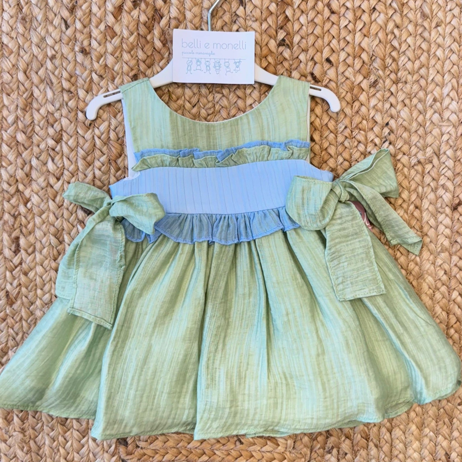 abito elegante bambina verde salvia con fiocchi laterali