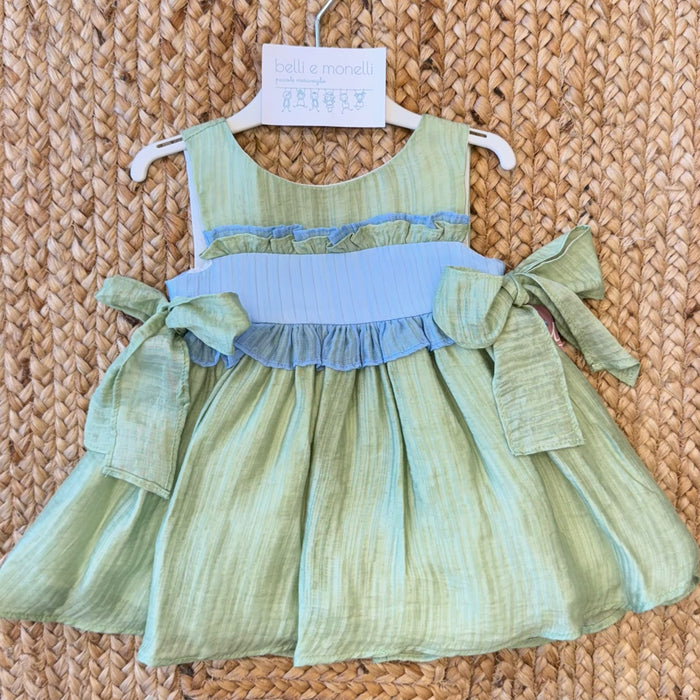 abito elegante bambina verde salvia con fiocchi laterali