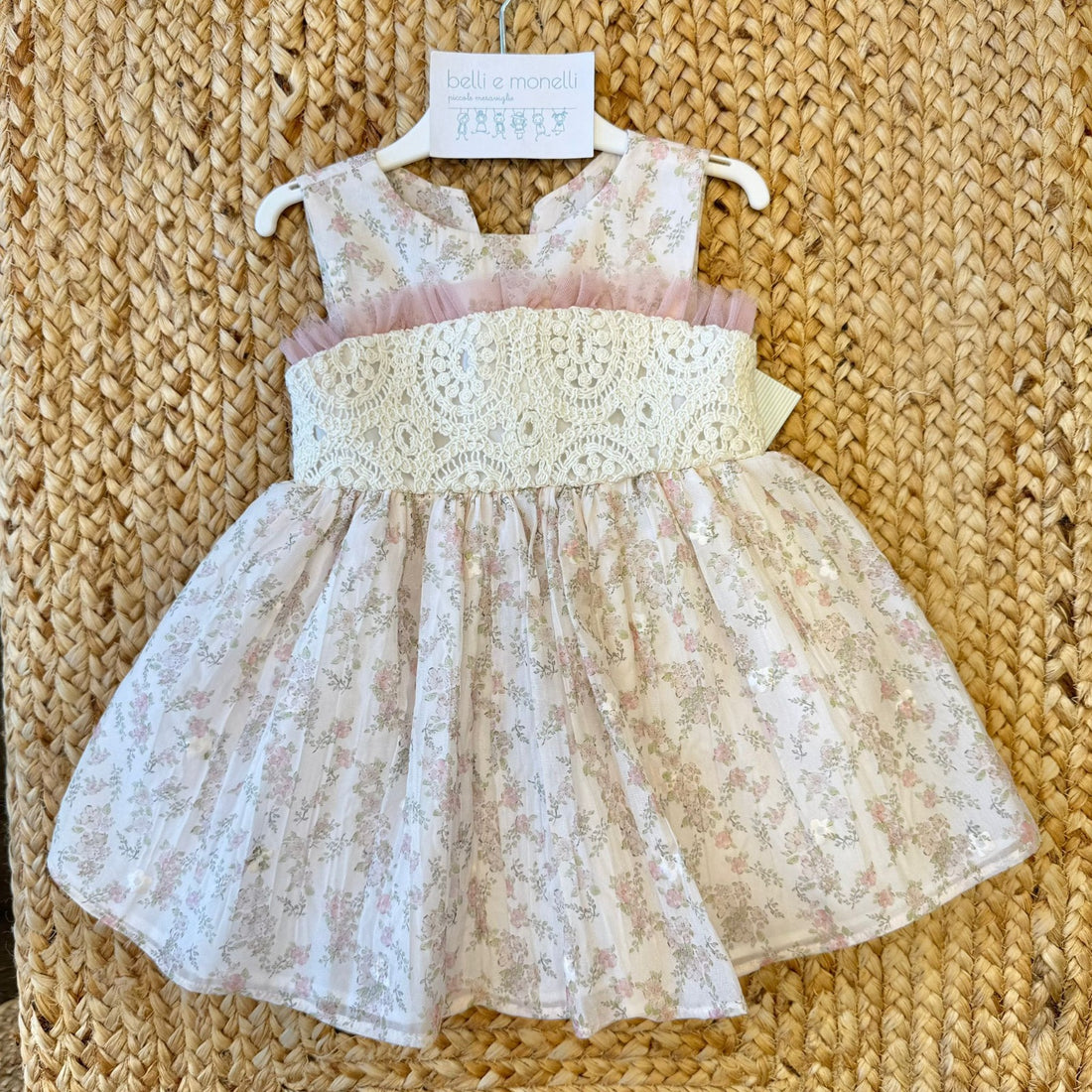 abito elegante bambina floreale con pizzo e tulle rosa
