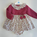 Abito bimba rosa lampone Sardon con fantasia microfiori e culotte coordinata
