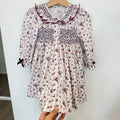 Abito bimba punto smock floreale con fiocchi in velluto bordeaux
