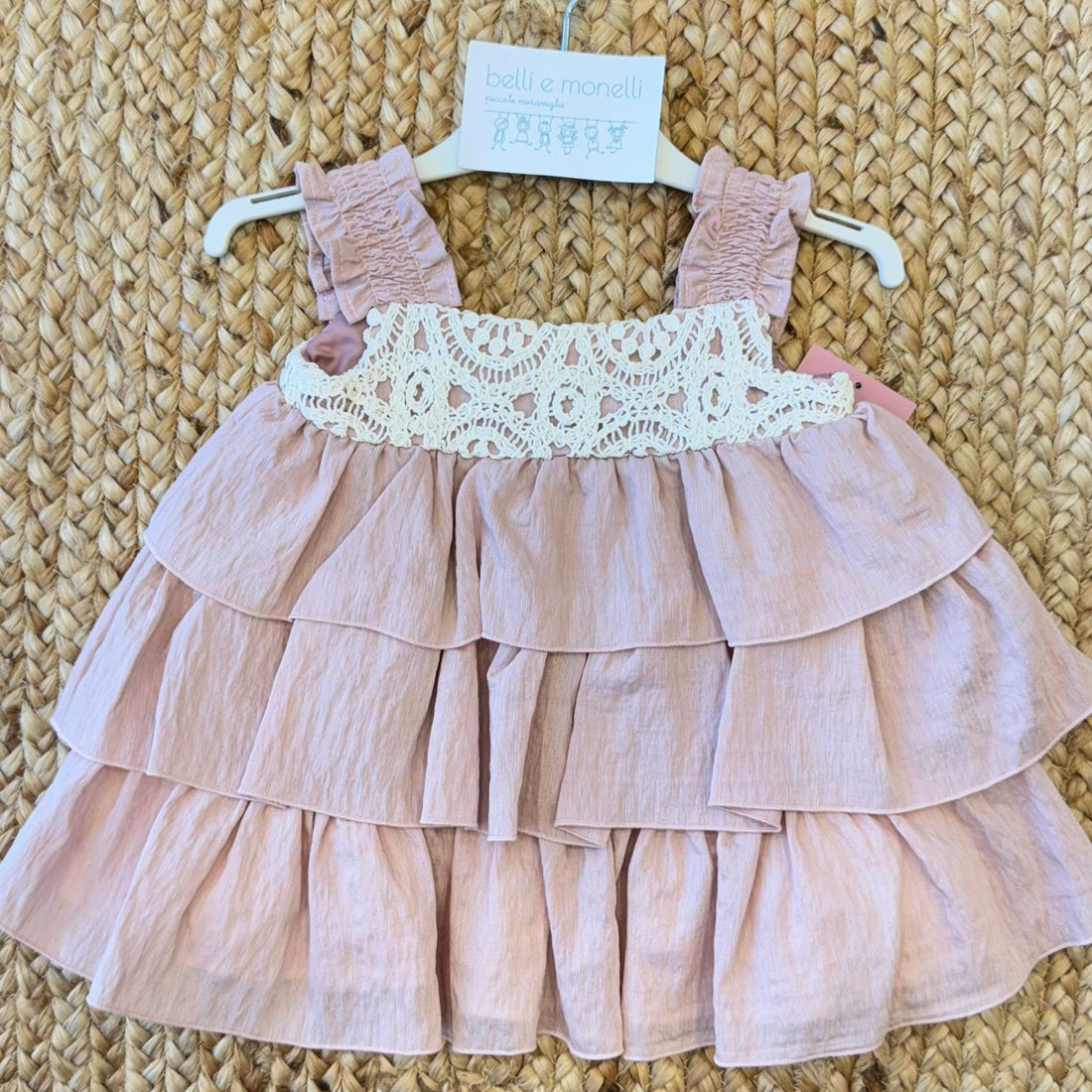 abito elegante bambina rosa antico con macramè