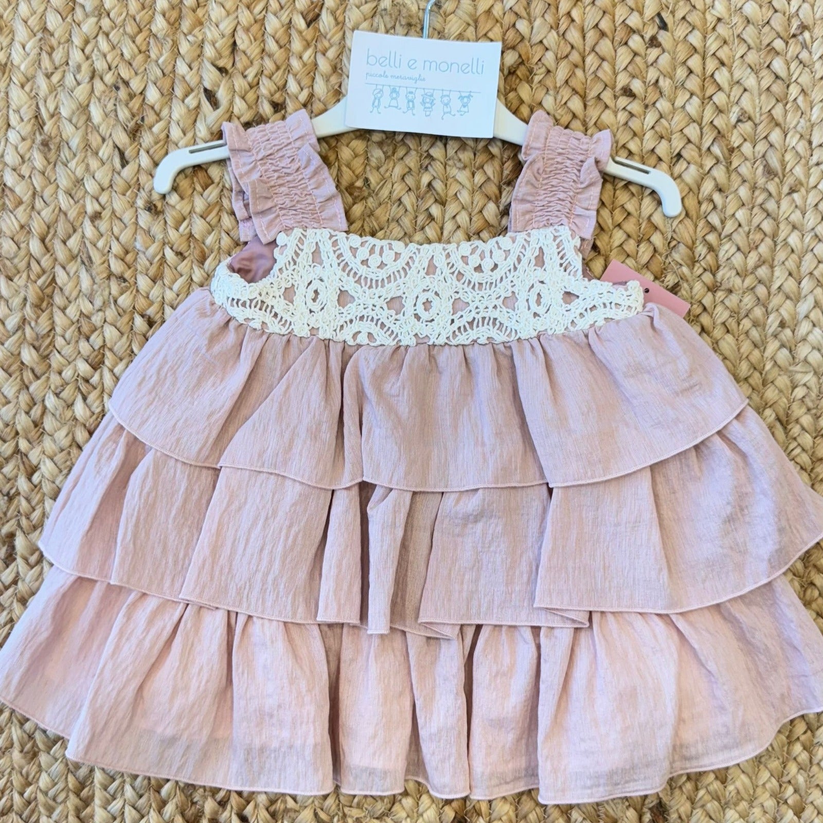 abito elegante bambina rosa antico con macramè