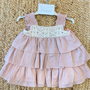 abito elegante bambina rosa antico con macramè