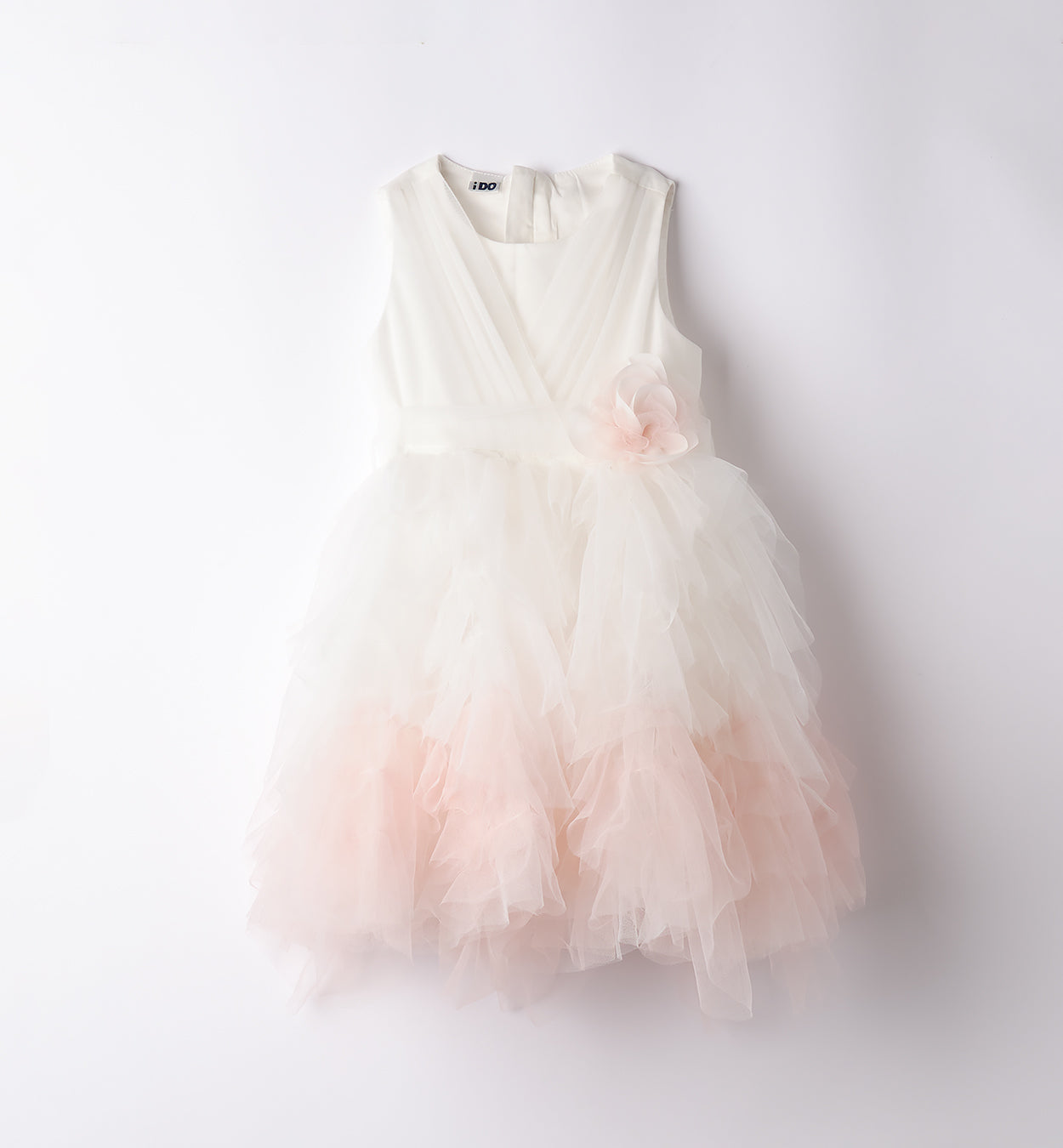 Vestito bambina in tulle con fiore rosa cipria.