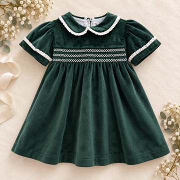 Abito bimba in velluto verde bottiglia