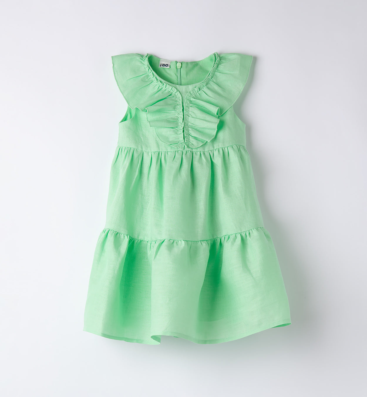 Retro abito verde menta con rouche su spalle

