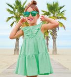 Abito bambina verde menta con balze e rouches