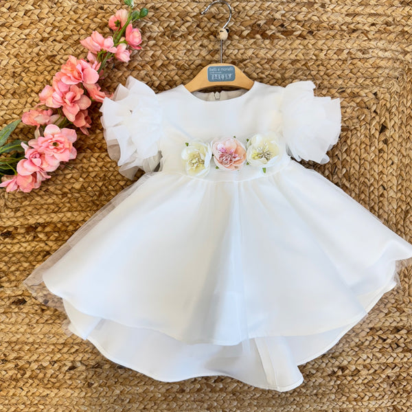 Abito da battesimo bambina Bufi in organza con cintura floreale