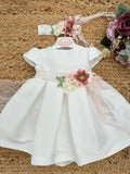 Abito battesimo avorio bambina con decorazioni floreali