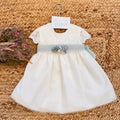 Abito battesimo bimba bianco con fascia azzurro polvere