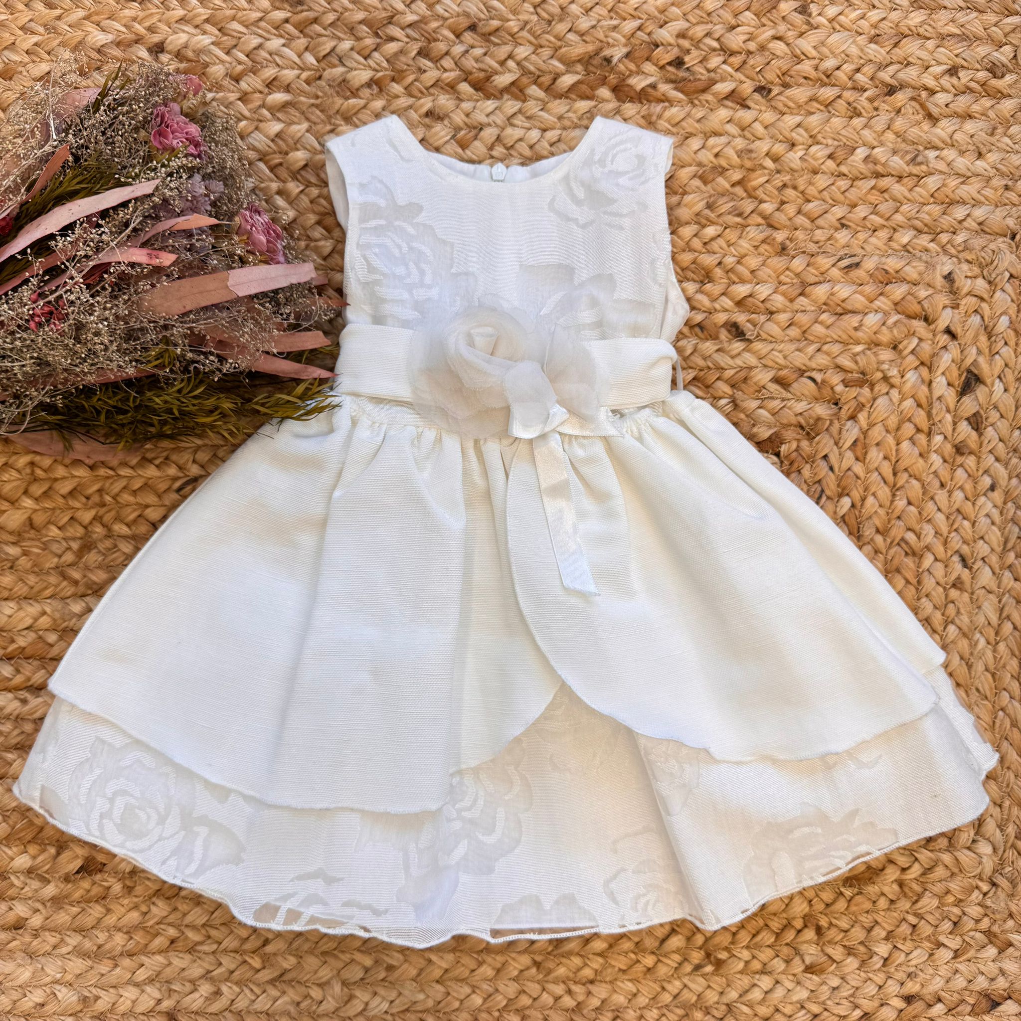 Abito battesimo bimba con fiore centrale e doppia gonna