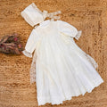 abito battesimo bimba lungo panna con cuffietta coordinata e pizzo