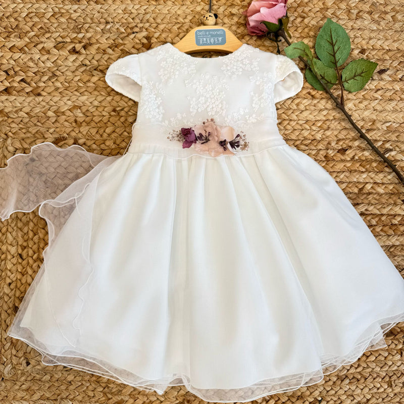 ABITO DA BATTESIMO BIMBA MIMILÚ IN TULLE E PIZZO CON FIOCCO POSTERIORE