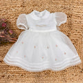 Abito battesimo bimba in organza di seta con ricami artigianali rosa