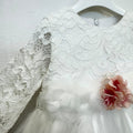 Abito battesimo bimba in pizzo e tulle con fiori rosa, foto 4