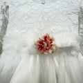 Abito battesimo bimba in pizzo e tulle con fiori rosa, foto 6