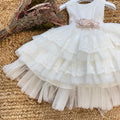 abito battesimo bimba con balze in pizzo e tulle