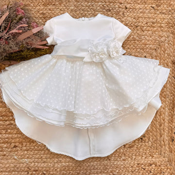 Abito battesimo bimba con pois e fiori in raso