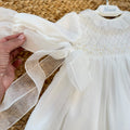 Abito battesimo bimba lungo bianco avorio con smock