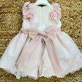 Abito da battesimo bimba rosa cipria, vista retro con grande fiocco in tulle