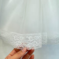 Abito battesimo bimba in tulle e pizzo con fiocco rosa cipria, foto 9