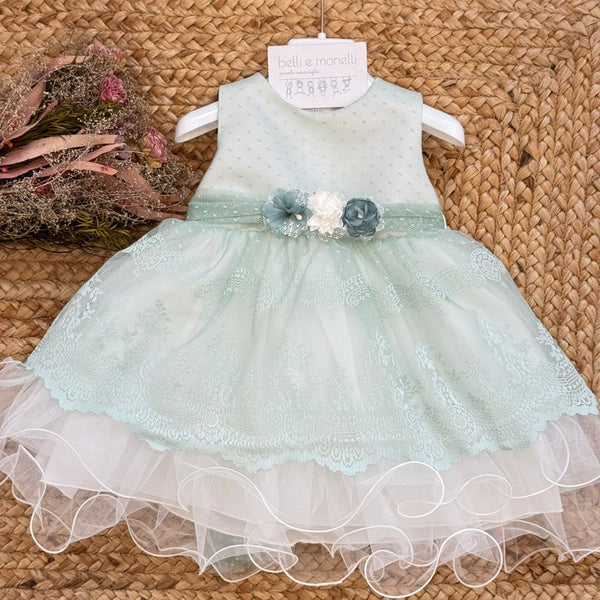 abito battesimo bimba verde salvia elegante