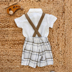 Completo battesimo bimbo elegante con papillon e pantaloncini quadri

