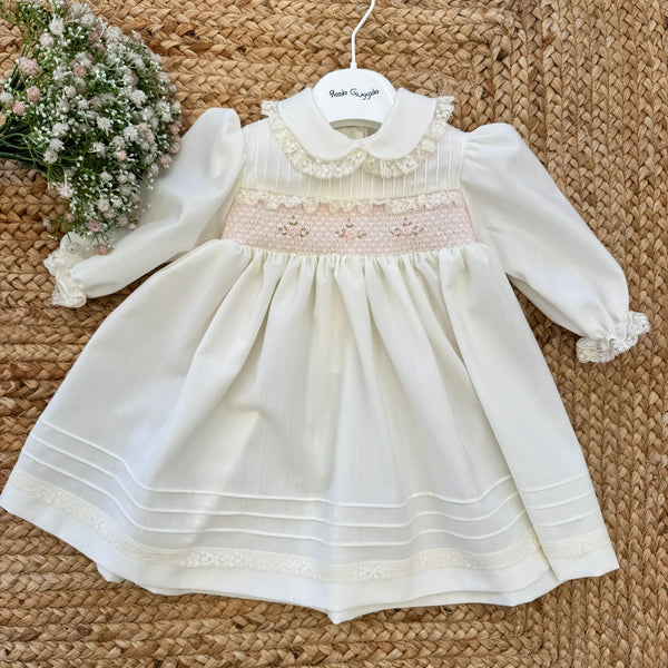 abito battesimo neonata lana svizzera ricamato a mano