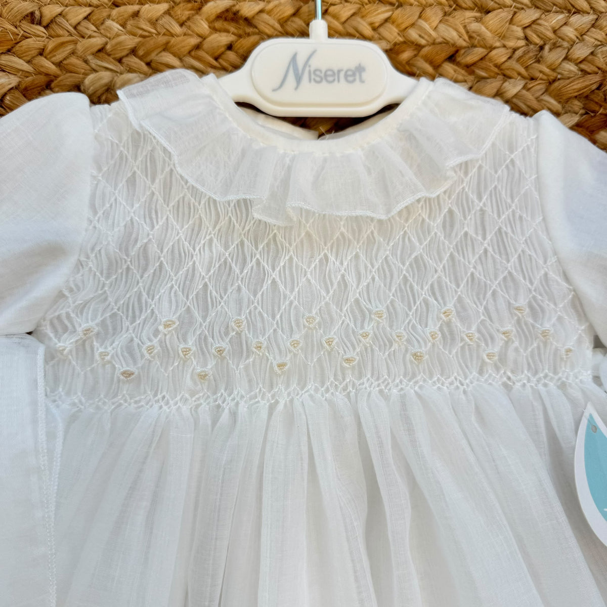 Abito battesimo bimba lungo bianco avorio con smock