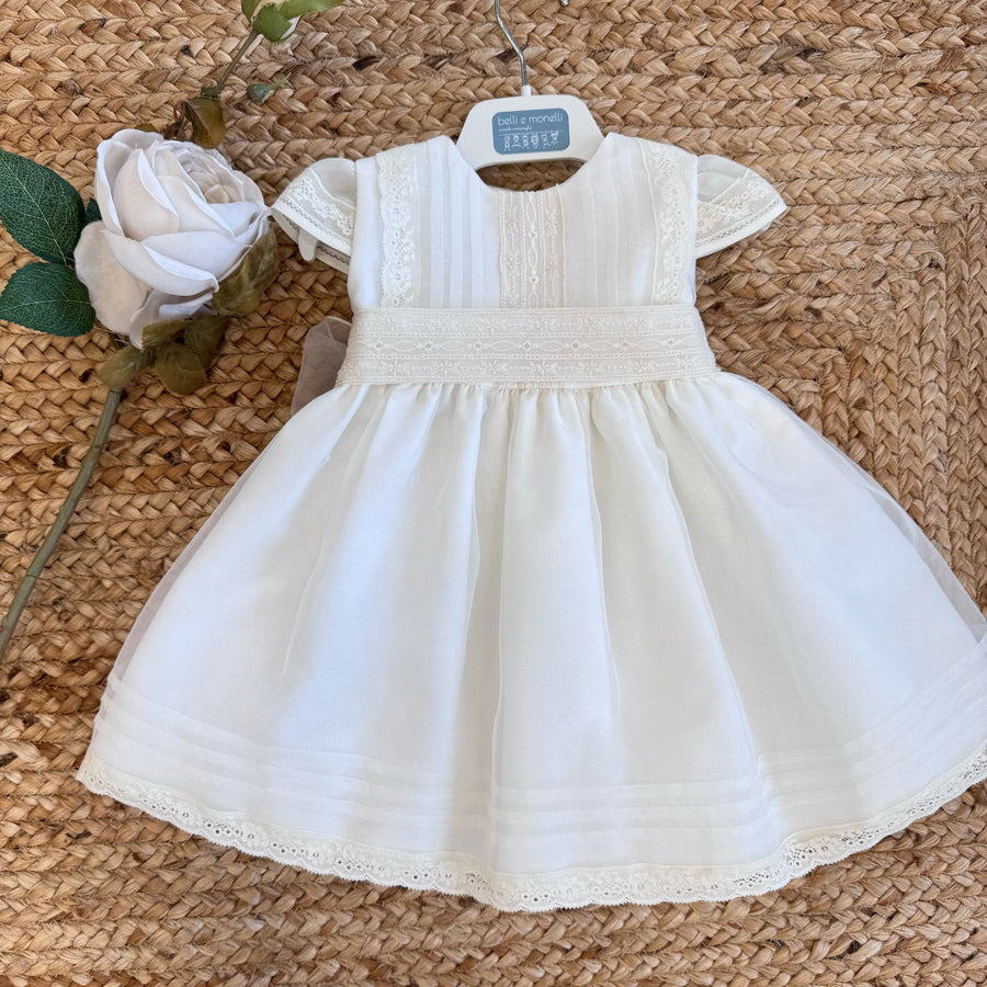 ABITO BATTESIMO NEONATA CON RICAMI PANNA